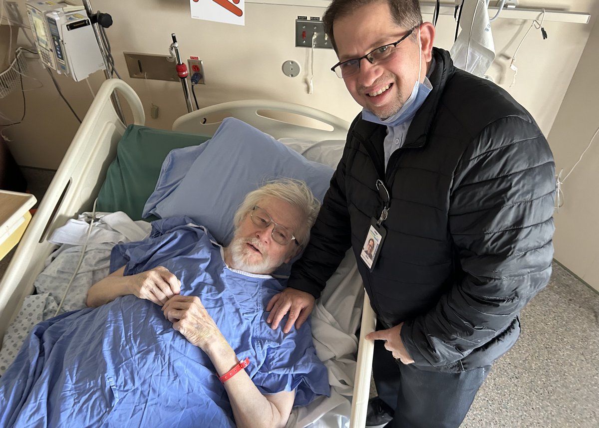 Father Larry Holland at Vancouver General Hospital, where he was recovering from a hip fracture.
